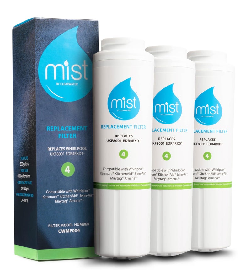 Mist EDR4RXD1 Refrigerator Water Filter Replacement for EveryDropÂ® Filter 4 â€“ MaytagÂ® UKF8001AXX-200, UKF8001AXX-750, WhirlpoolÂ® UKF8001, WHR4RXD1, 4396395 â€“ 3-Pack â€“ NSF 42 & 372 Certified - Image 1